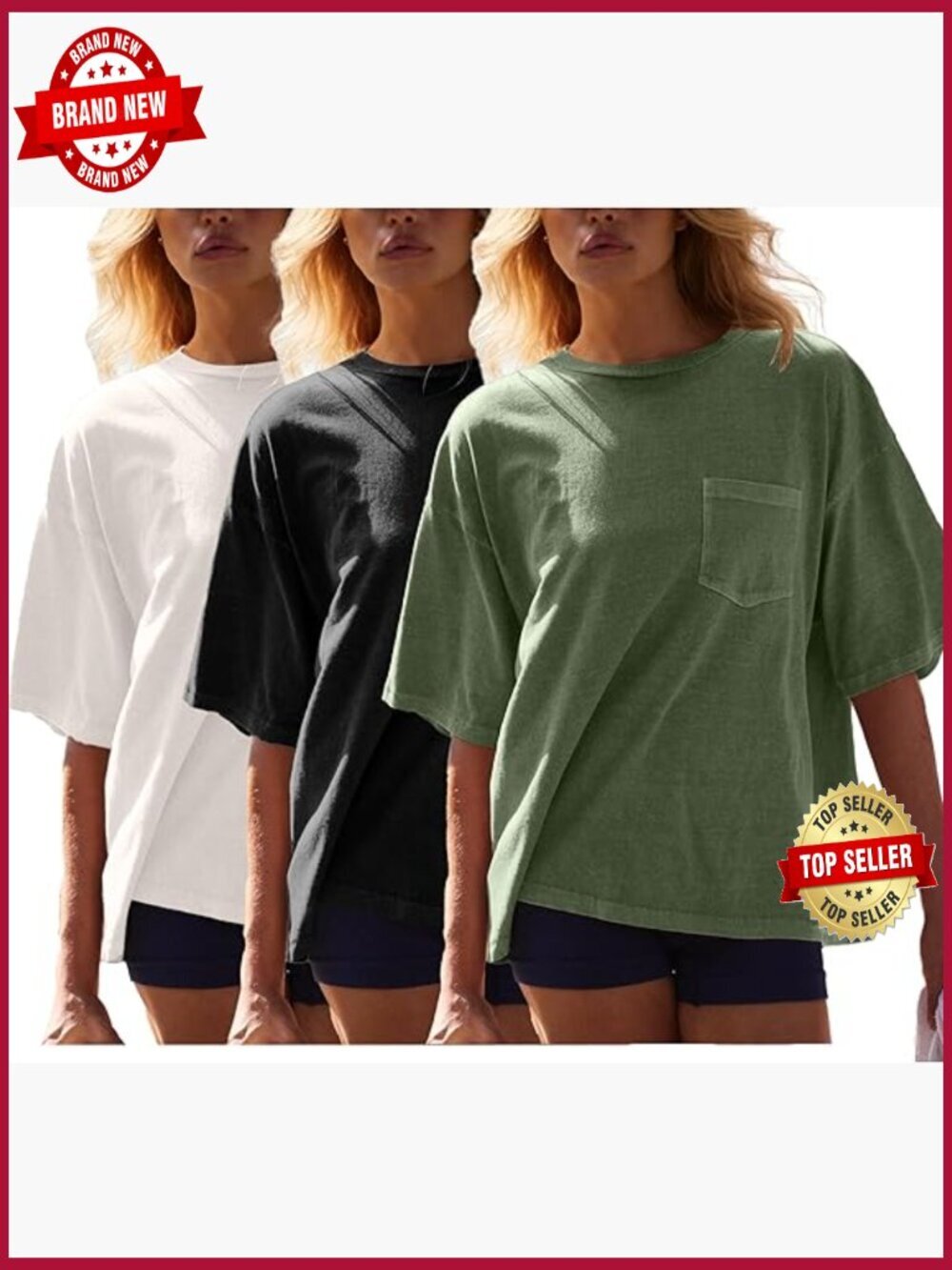3 Pack Oversized Workout Tops Short Sleeve Vintage Tees with Pocket
